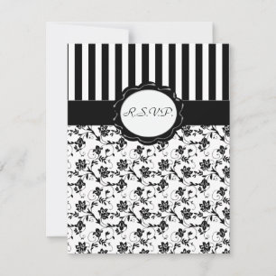 Black and White Floral Stripe R.S.V.P. Card