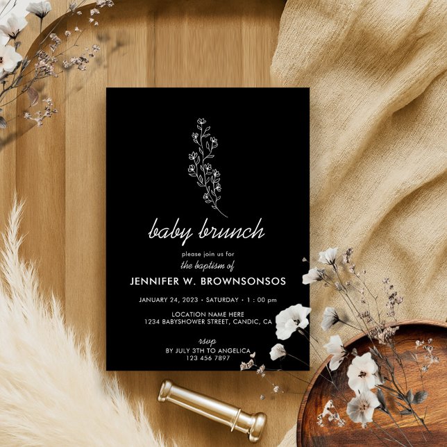 Black and White Floral Summer Fall Baby Shower Invitation (Creator Uploaded)