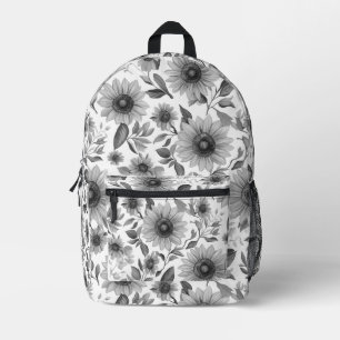Black And White Floral Sunflowers Printed Backpack