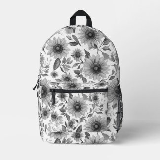 Black And White Floral Sunflowers Printed Backpack
