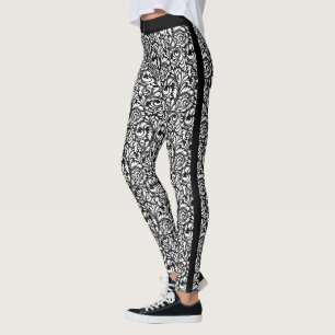 Black And White Floral Swirl Leggings