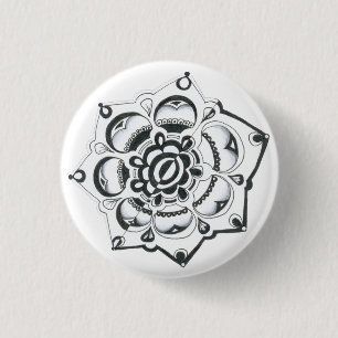 Black and White Floral Symmetry 3 Cm Round Badge