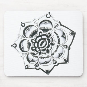 Black and White Floral Symmetry Mouse Pad