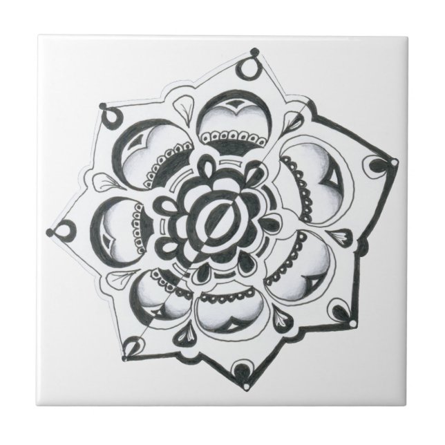 Black and White Floral Symmetry Tile (Front)