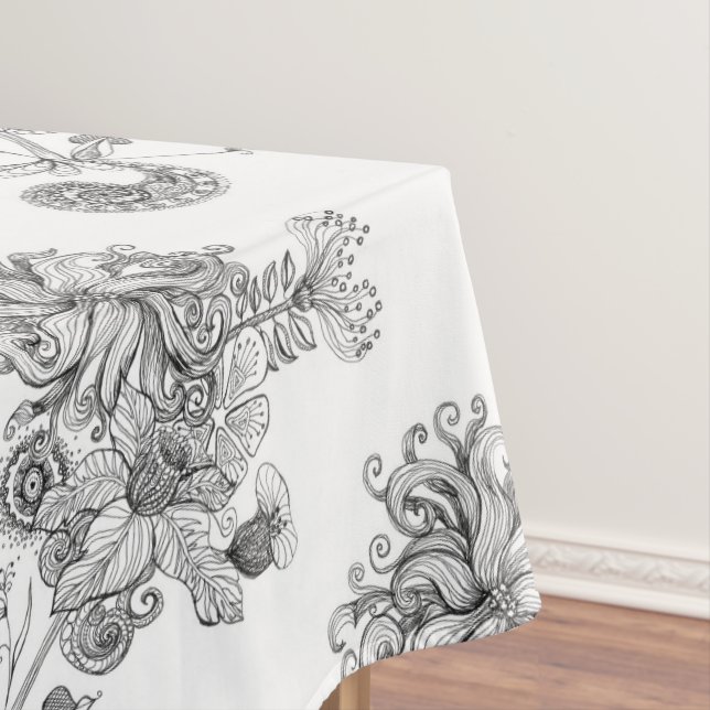 black and white floral tablecloth (In Situ)