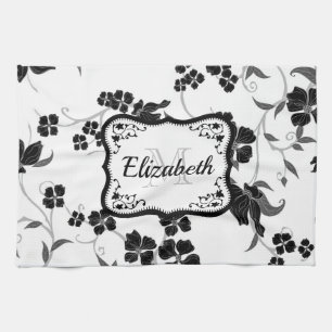 Black and White Floral Tea Towel