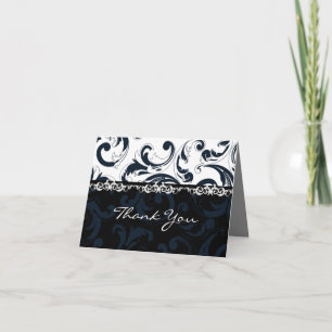 Black and White Floral Thank You Card