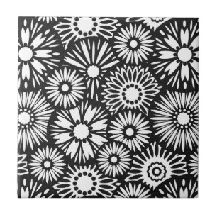 Black and white floral Tile