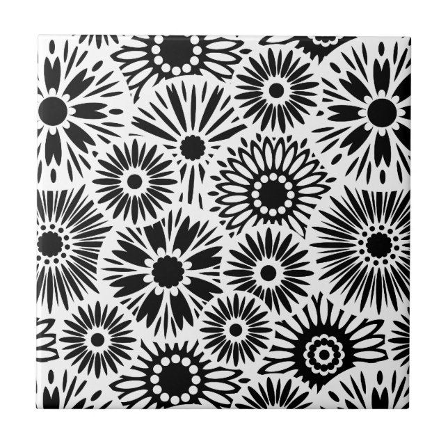 Black and white floral Tile (Front)