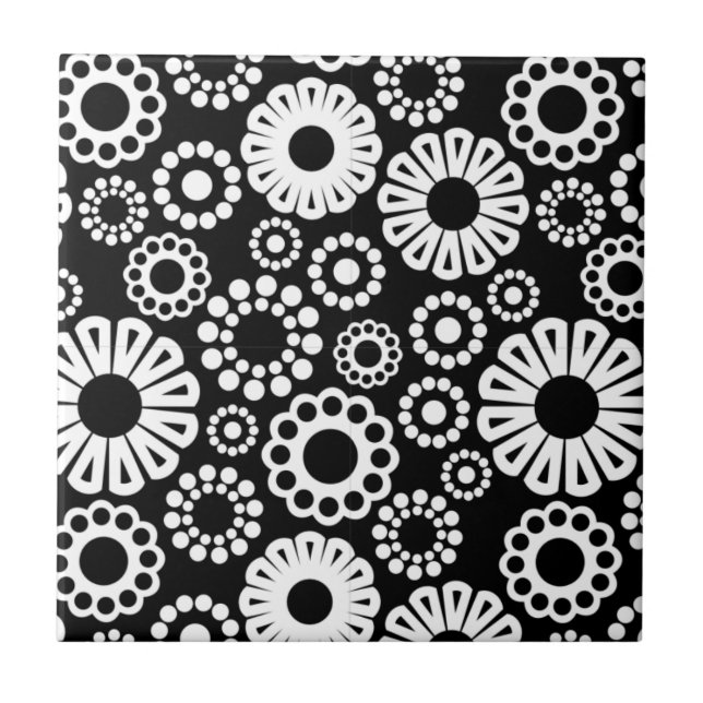Black and white floral Tile (Front)