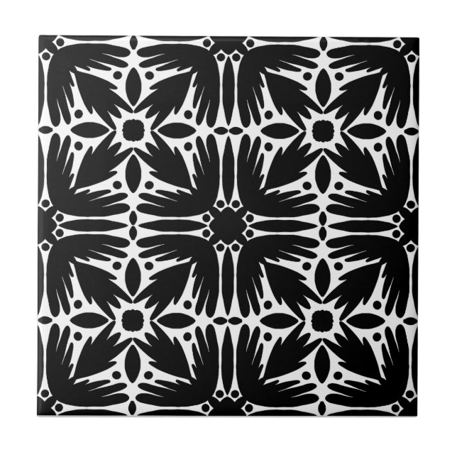 Black and White Floral Tile (Front)