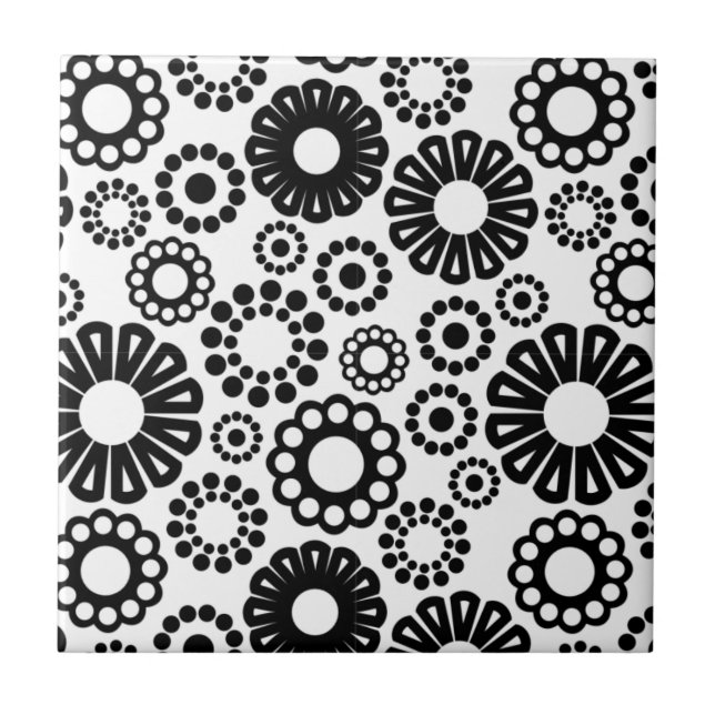 Black and white floral Tile (Front)