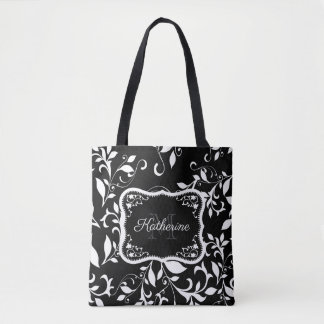 Black and White Floral Tote Bag