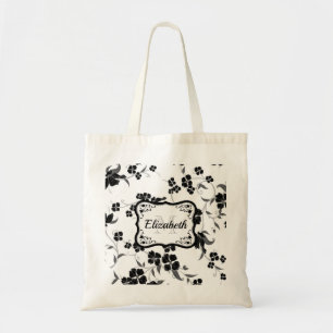 Black and White Floral Tote Bag