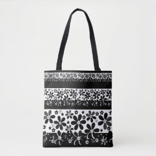 Black and white floral  tote bag