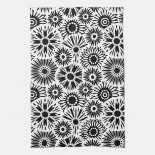 Black and white floral Towel