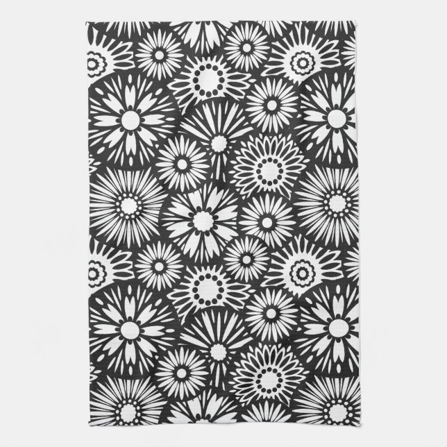 Black and white floral Towel (Vertical)