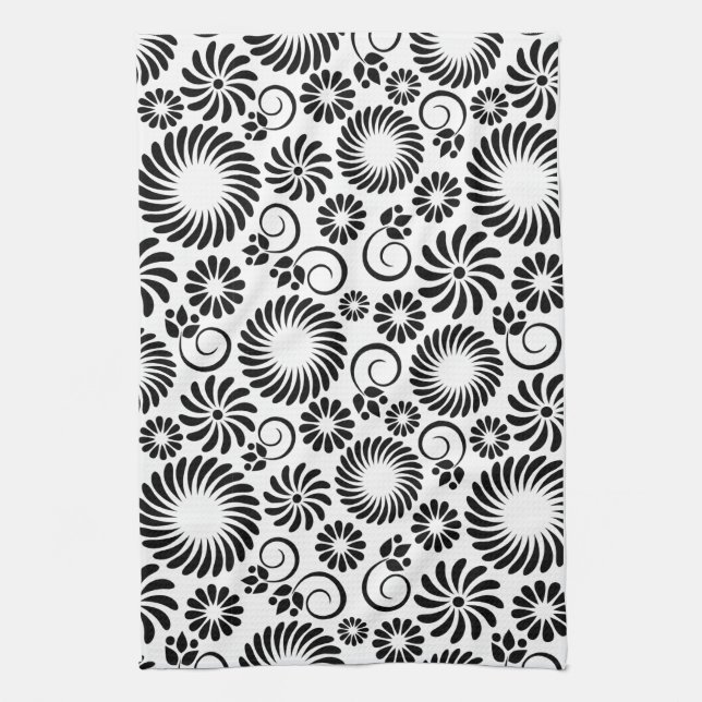 Black and white floral Towel (Vertical)