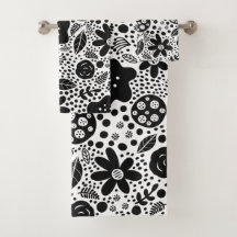 Black and White Floral Towel Set