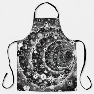 Black and white floral tunnel design apron