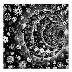 Black and white floral tunnel design poster