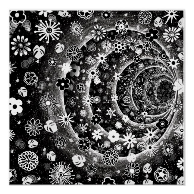 Black and white floral tunnel design  poster (Front)