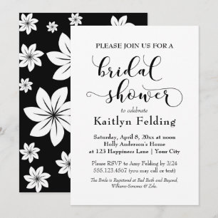 Black and White Floral Typography Bridal Shower, b Invitation
