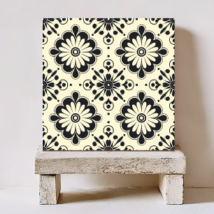 BLACK AND WHITE FLORAL VINTAGE PATTERN TILE
