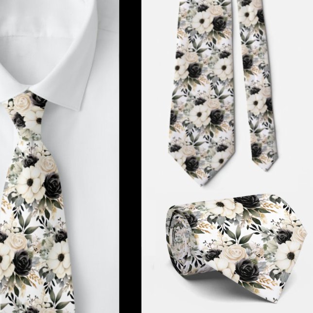 Black and White Floral Watercolor Tie (Creator Uploaded)
