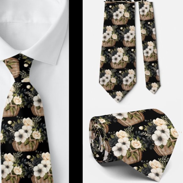 Black and White Floral Watercolor Tie (Creator Uploaded)