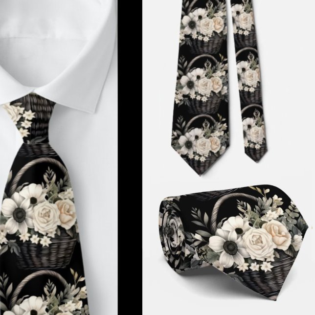 Black and White Floral Watercolor Tie (Creator Uploaded)