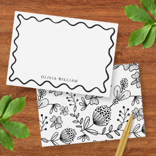 Black And White Floral Wavy Border Personalised Card