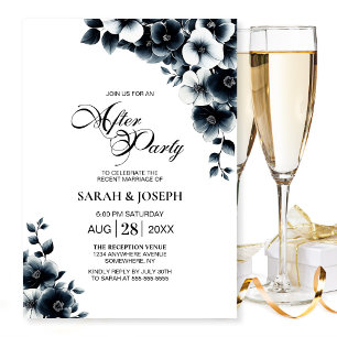 Black and White Floral Wedding After Party Invitation