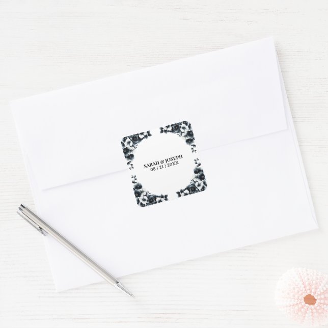 Black and White Floral Wedding Envelope Seal (Envelope)