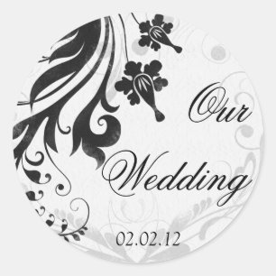 Black and White Floral Wedding Envelope Seal