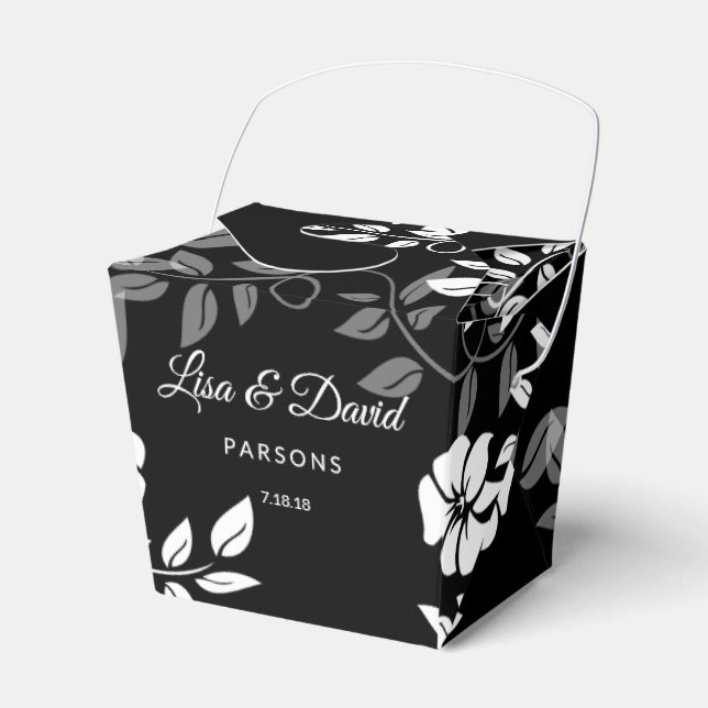 Black and White Floral Wedding Favour Box (Front Side)