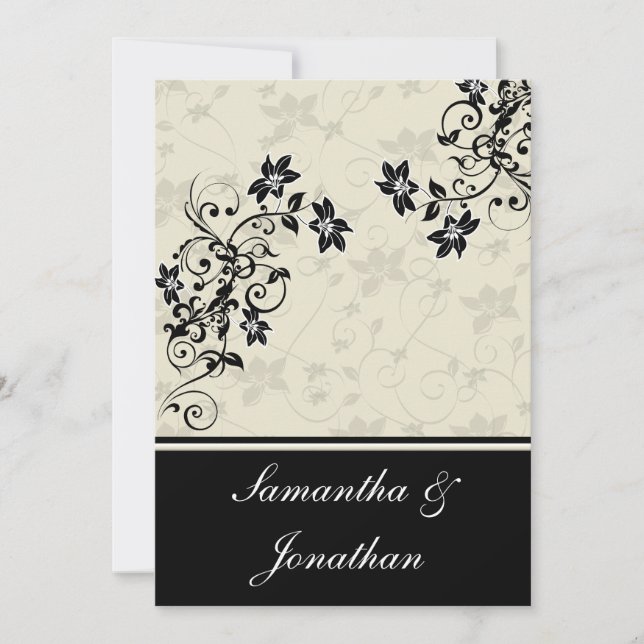 Black and White Floral Wedding Invitation (Front)