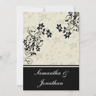 Black and White Floral Wedding Invitation