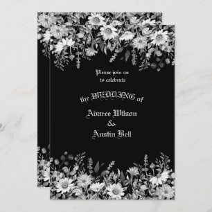Black and White Floral Wedding Invitation
