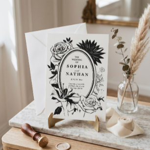 Black and White Floral Wedding Invitation