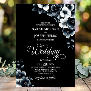 Black and White Floral Wedding Invitation