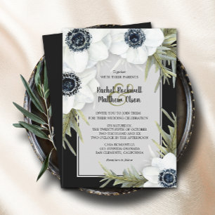 Black and White Floral Wedding Invitation