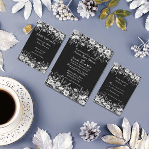 Black and White Floral Wedding Invitation