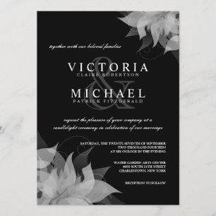 Black and White Floral Wedding Invitations