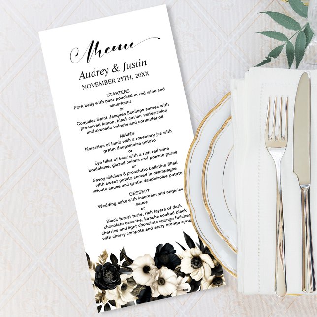 Black and White Floral Wedding Menu (Creator Uploaded)