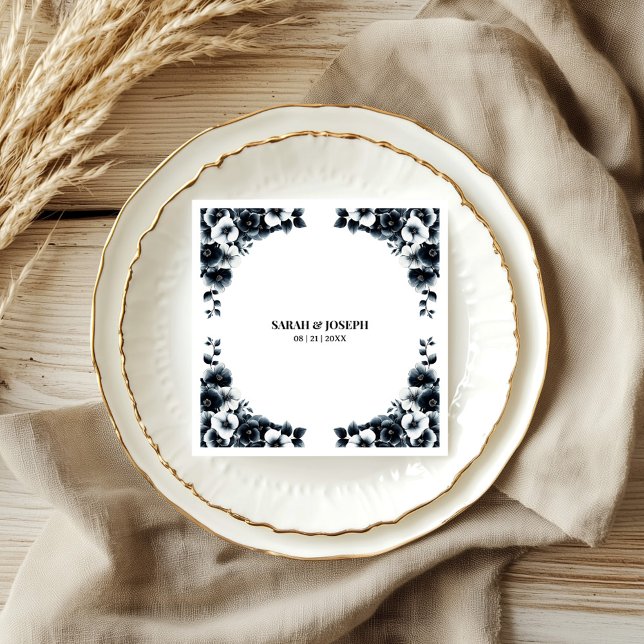 Black and White Floral Wedding Napkin (Creator Uploaded)