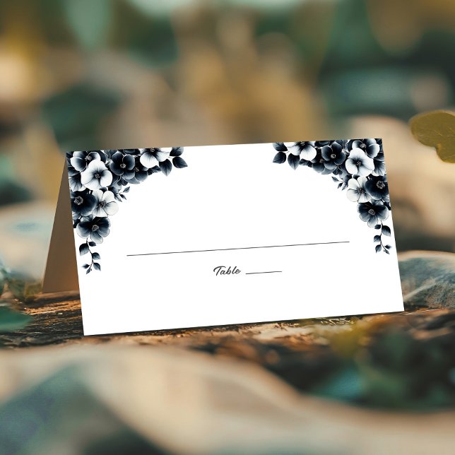 Black and White Floral Wedding Place Card (Creator Uploaded)