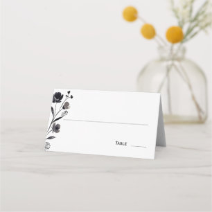 Black and White Floral Wedding Place Card