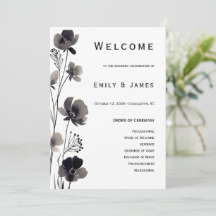 Black and White Floral Wedding Programme