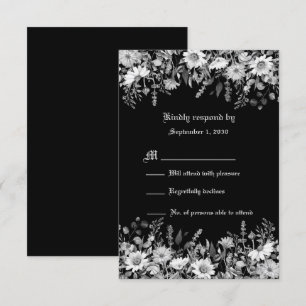 Black and White Floral Wedding RSVP Card